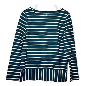 NWT Talbots Teal White Striped Long Sleeve Top Size S Petite